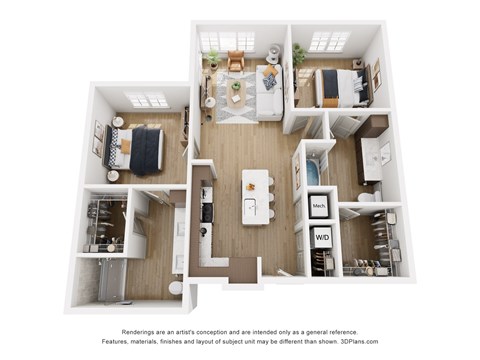 Floor plan for 2 beds, 2 baths, 1095 sqft